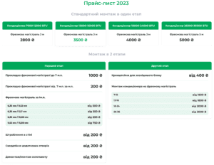 Price Монтаж побутових кондиціонерів